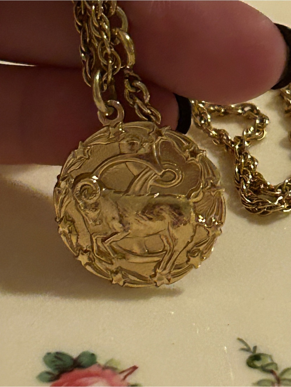 Vintage Aries Ram Coin Gold Ram Medallion Pendant Necklace Women Jewelry 24”